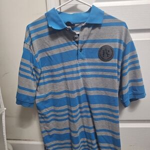 Striped Blue and Gray Polo Shirt